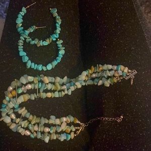 free people turquoise earrings & choker set